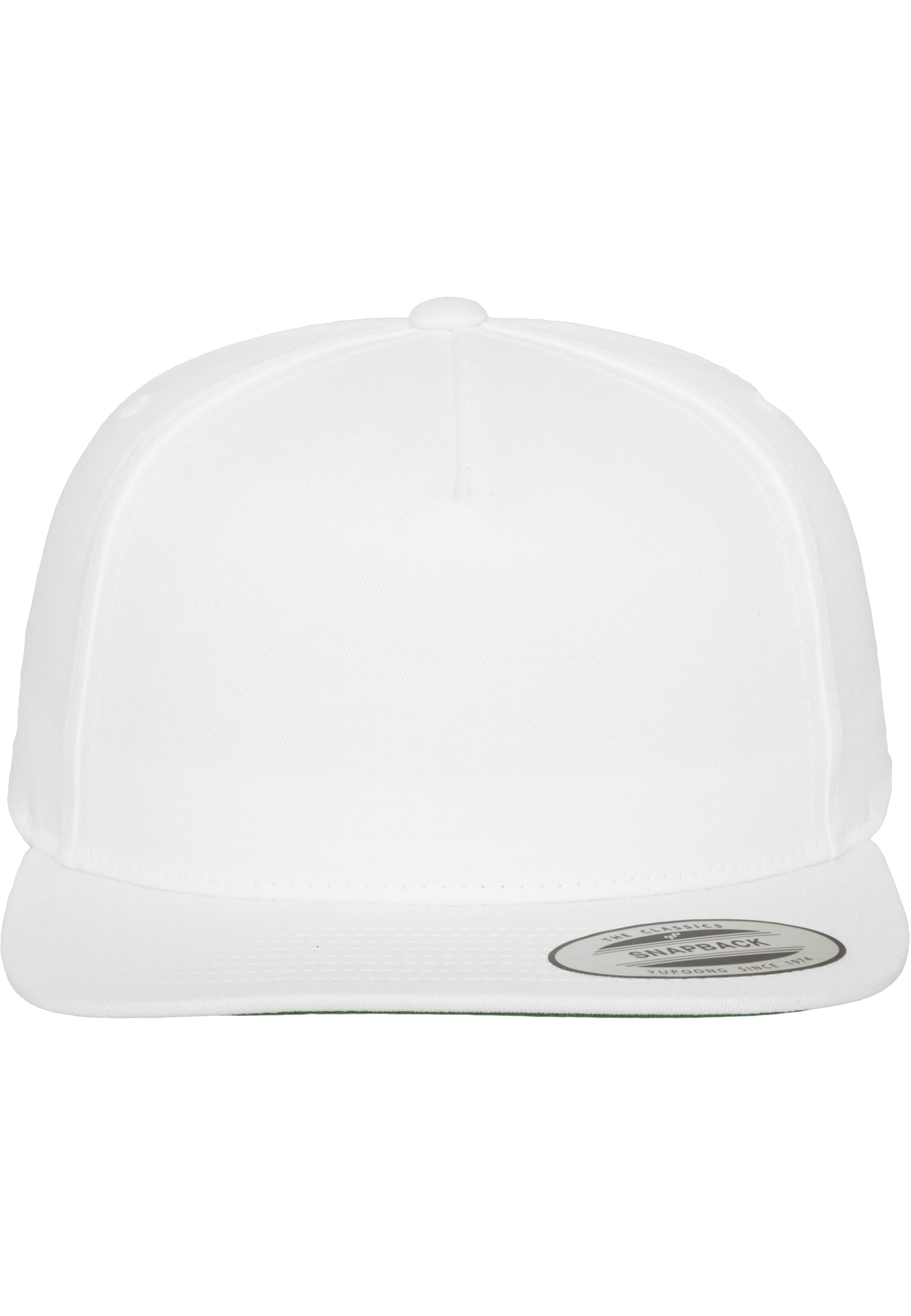 FLEXFIT Snapback Hat, Classic Snapback Hat with 5-Panel, Classic Snapback Baseball Cap with Buckram Front Lining, 5 Panel Cap, Cotton Twill Material, Headwear, Colour: White, Unisex, One Size