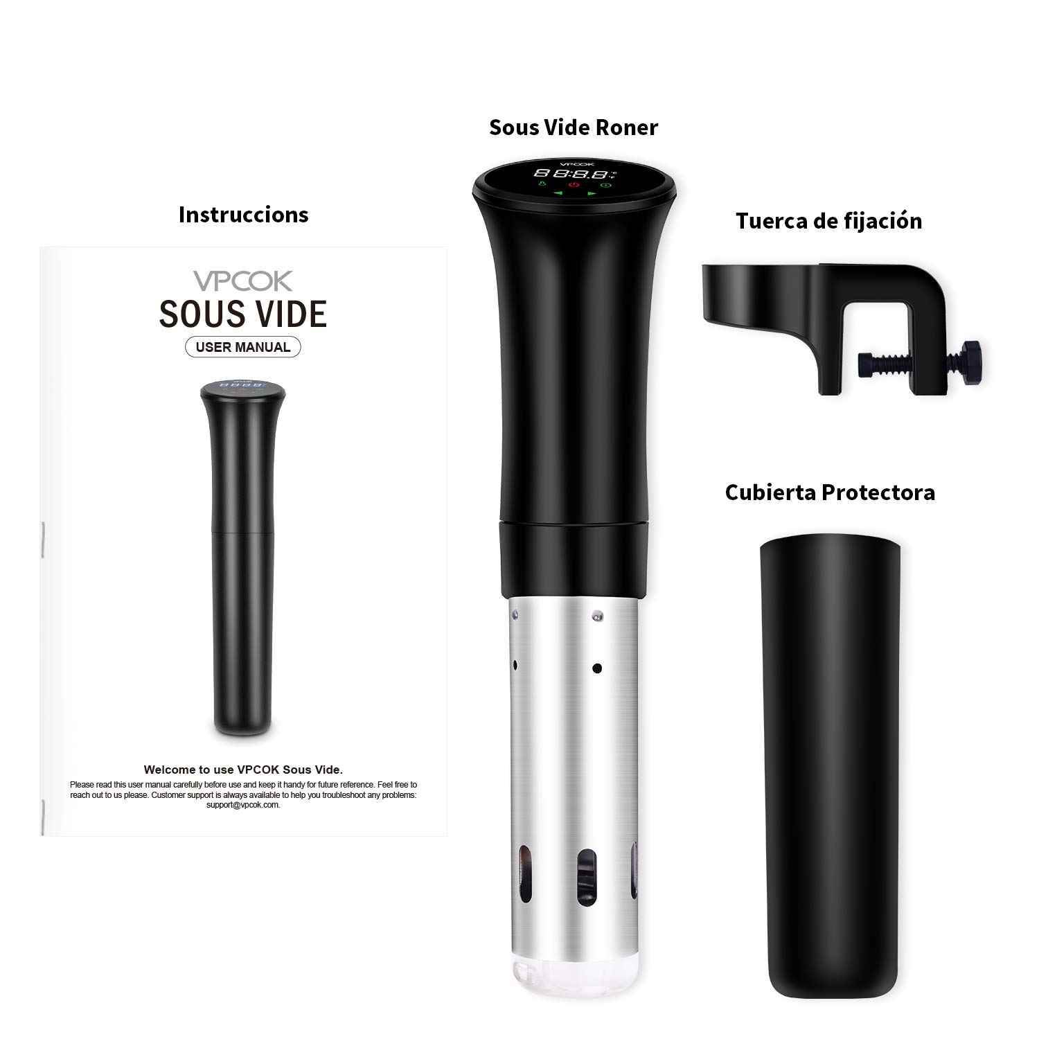 Vpcok Direct - Sous Vide Aparato de Cocina Precisión, 770W, Pantalla Táctil Inteligente, Temporizador, Cocinero Circulador, Máquina de Cocción al Vacío de Acero Inoxidable, Recetario