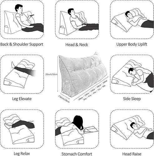 Miniatura 4 de Almohada de cuña de terciopelo para cabecero de cama tamaño King, Queen, dobleindividual, cojín de cabecera triangular, respaldo grande, cuña