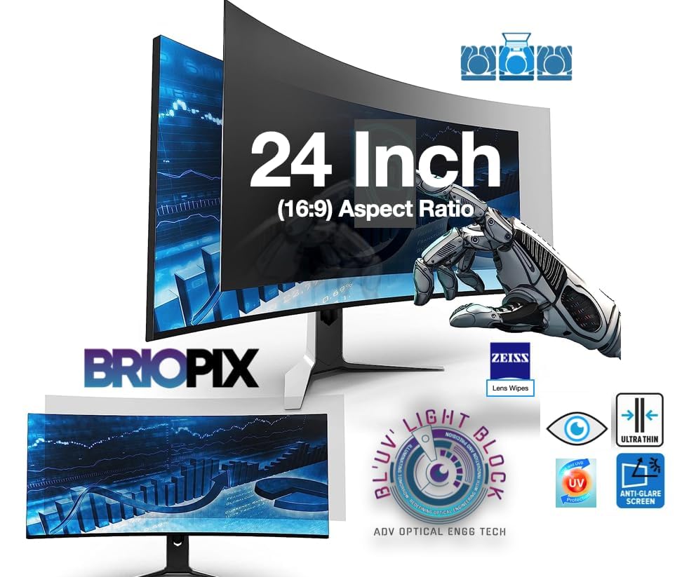 Image of Pxin Phoenix Innovations 24 Inch (16:9) Curved Monitor Privacy Screen Filter - NO Eye Strain | Anti-Blue Light + Anti-Glare | Privacy Screen Protector