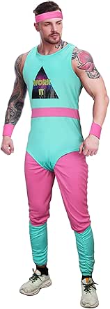 Amazon Tappkice 5 Pieces Mens 80s Workout Costume Sportswear Fitness Exercise Bodysuit Blue