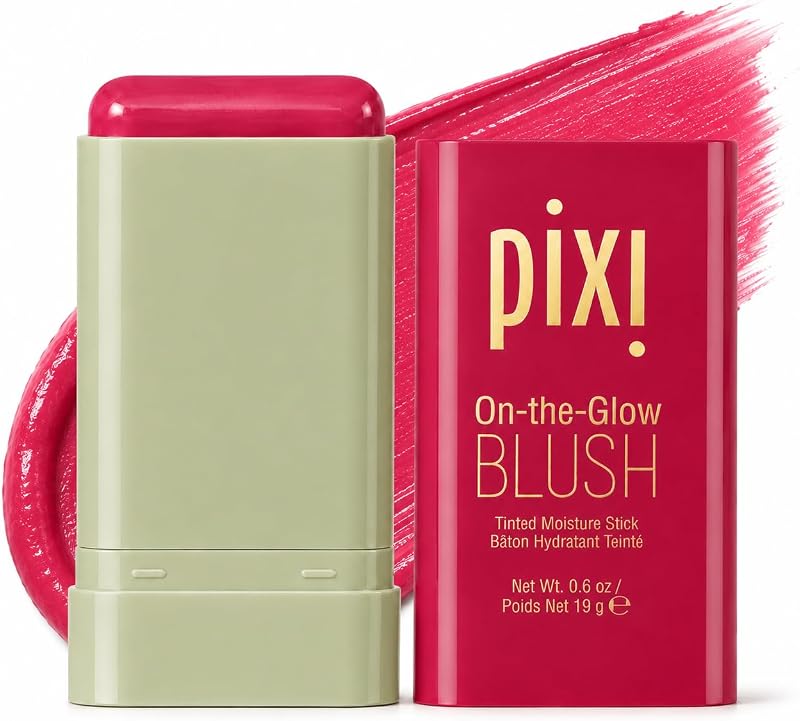 Pixi ON-THE-GLOW Cream Blush Stick for Cheeks in Ruby, Dewy Finish | Hydrating, Dewy, Luminous Cream Blush for Cheeks and Lips, Buildable and Long Wearing, Paraben Free