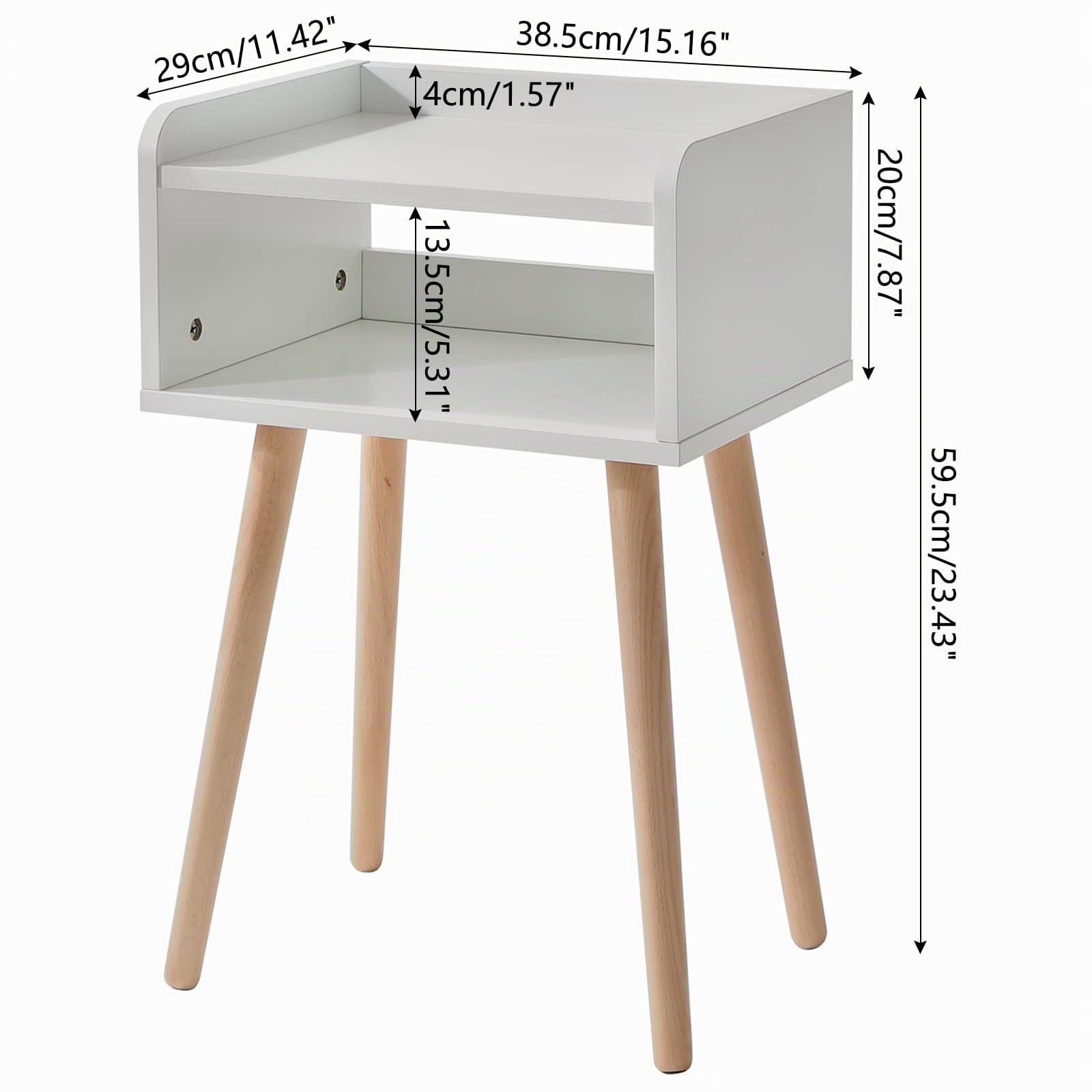 IBUYKE Comodino,Comodini con Gambe di legno,Tavolini Salotto,Bianco WNS003W