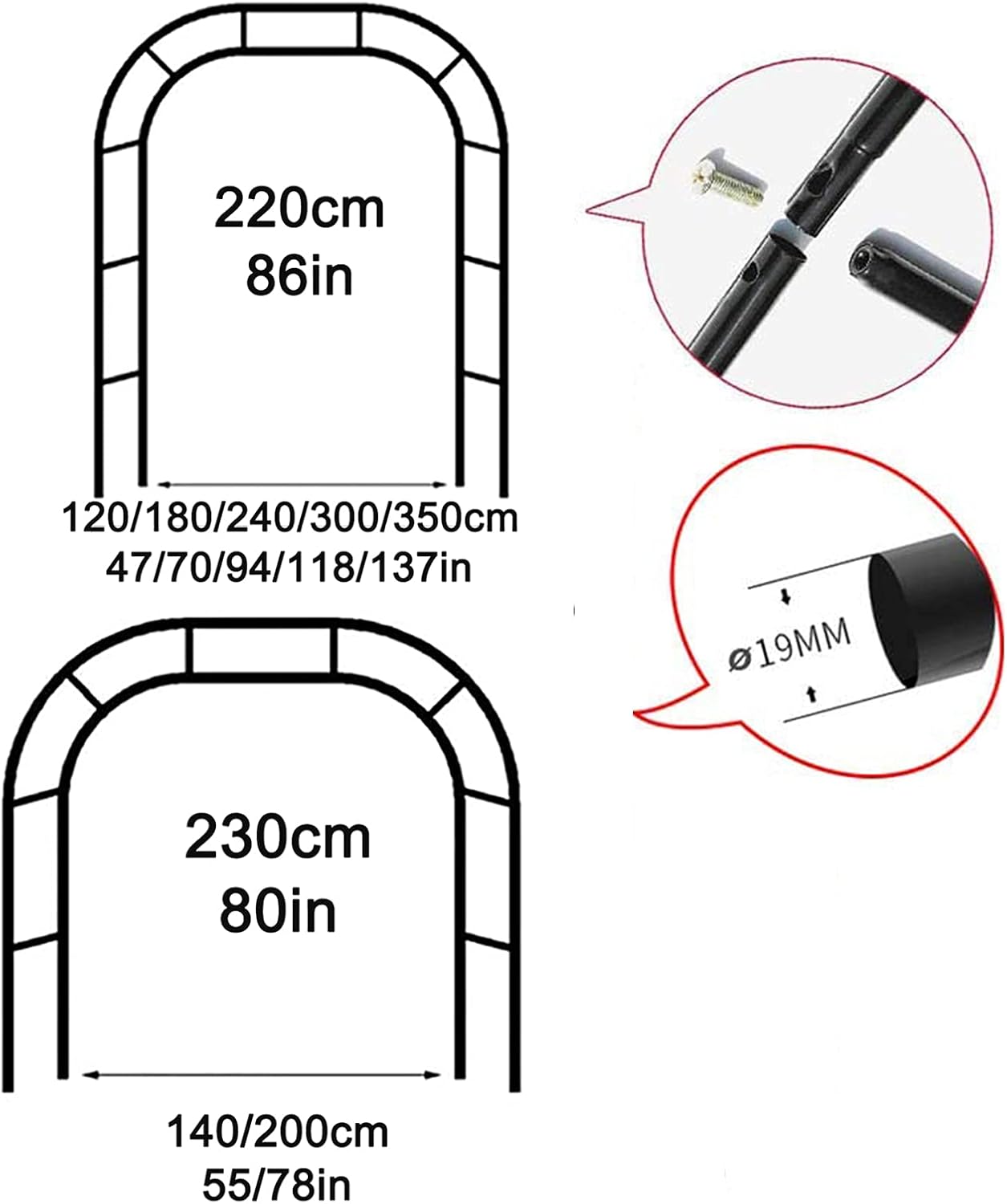 Garden Arch Made of Metal,Rose Arch for Climbing Plants Clematis,Climbing Support Trellis,Pergola,Weather-Resistant Climbing Arch,Wedding Arch,Archway,Trellis,Garden Arbor,Roses,Vine Support Trellis