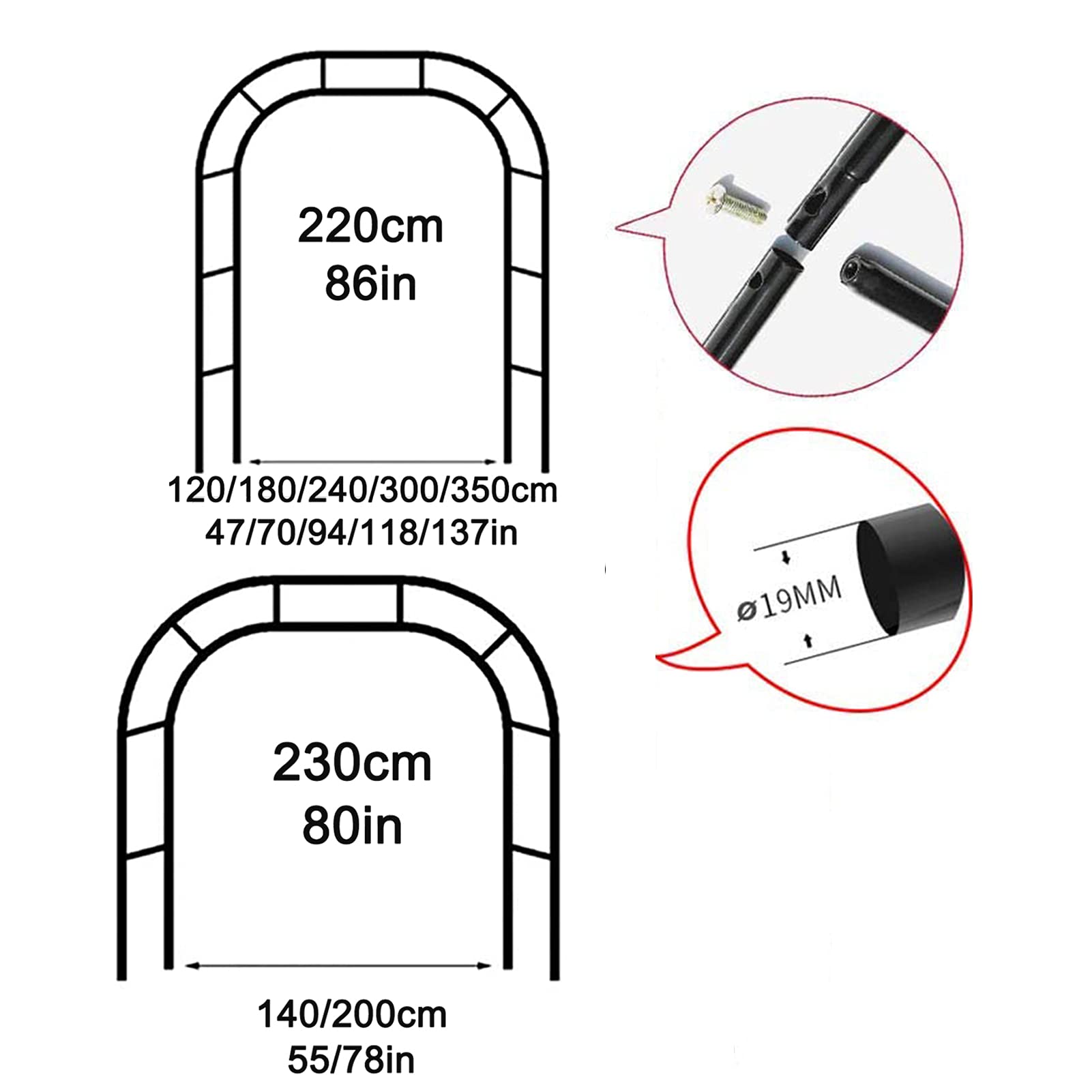 Arco da giardino in metallo bianco resistente alle intemperie - Ele graticcio per piante rampicanti e rose, perfetto per matrimoni e decorazioni per esterni, ideale per vialetti e decorazioni da