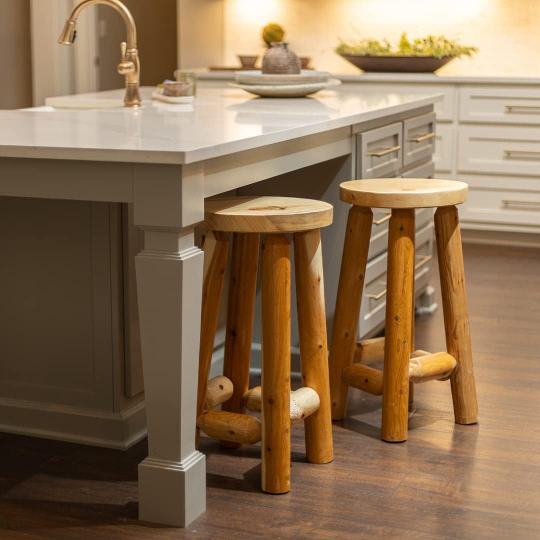 SRL Rustic Bar Stool Pine & Cedar – Indoor & Outdoor Bar Stools That Match Your Spaces Rustic Barstool, Island Chairs, Kitchen Stool, Counter Stools - Bar Chairs (24" Natural)