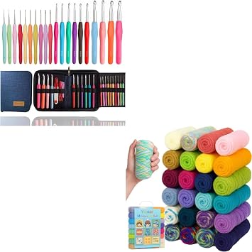 Yarniss 20 Sizes Crochet Hooks 0.5mm-10mm, Ergonomic Crochet Hooks Set with Case for Arthritic Hands and Crochet Yarn Kits, 1312 Yards Acrylic Crochet Yarn for Crafts,24 Colors Knitting Yarn
