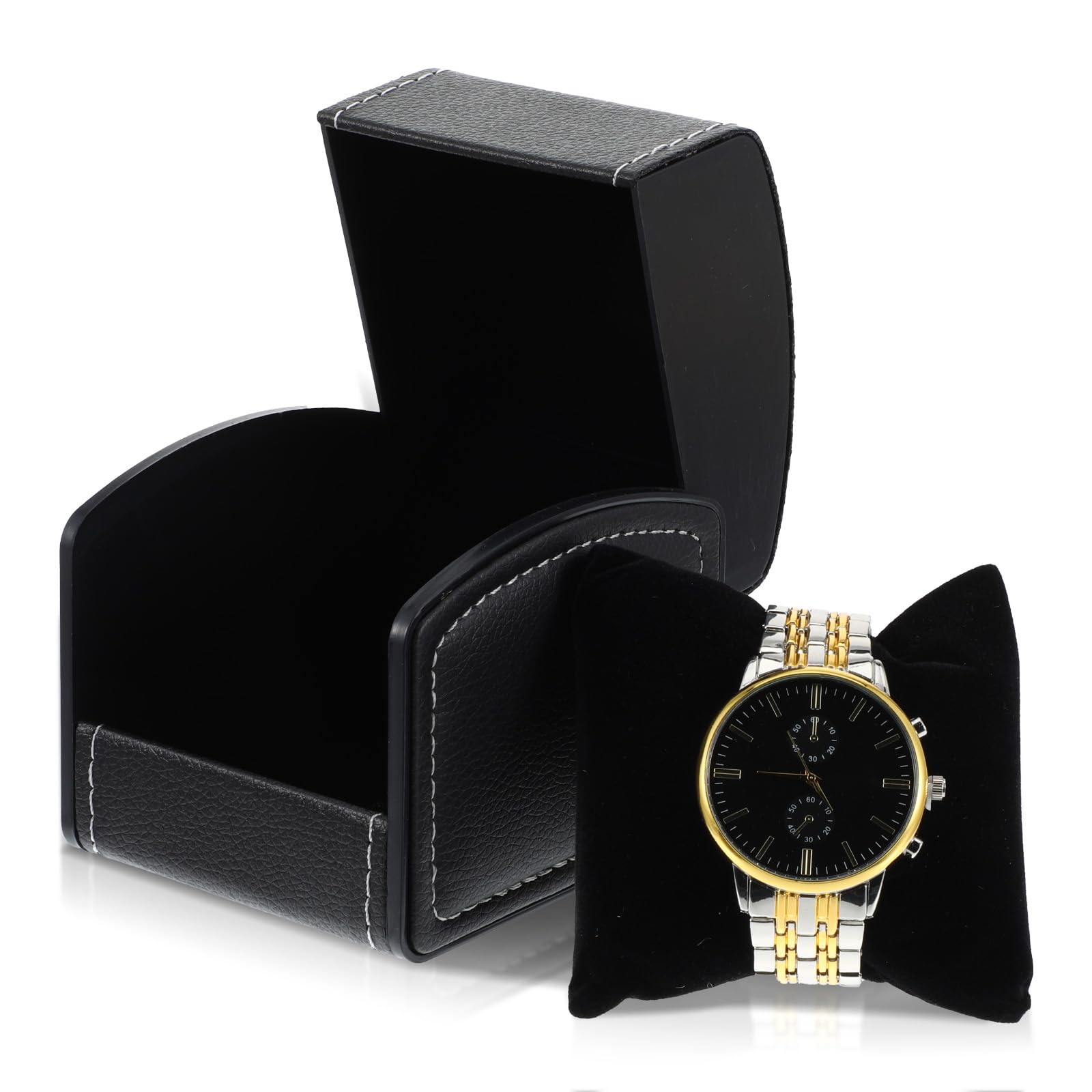 6 Packs Single Grid Watch Box with Pillow, PU Leather Gift Case for Bracelet, Jewelry Wristwatch Storage, Watch Display Holder for Men and Women, Single Watches Roll Organizer, Black