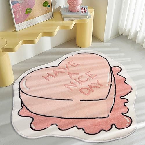Miniatura 4 de Alfombra de arte creativo irregular, alfombra de área estética irregular con forma de corazón rosa, alfombra en forma de pastel para sala de estar,