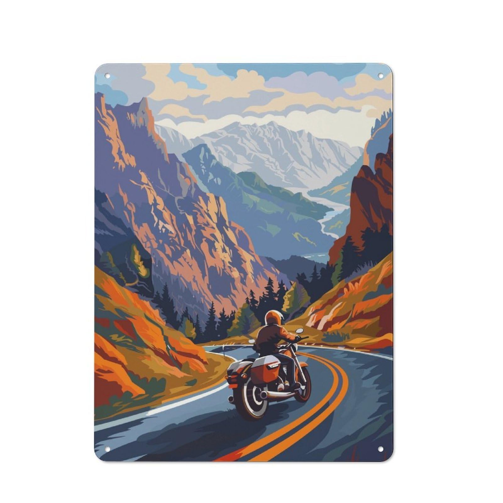 Motorcycle Mountain Industrial Metal Sign 40x30cm, Modern Retro Loft Wall Plaque for Workspace, Cafe, Hallway Or Garage
