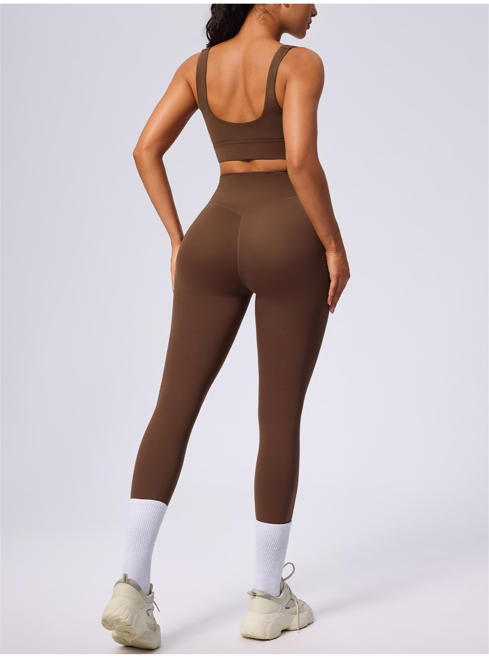Ensemble d'entraînement 2 pièces pour femme avec soutien-gorge de sport rembourré et col carré pour le yoga, la gym, les débardeurs, les pantalons avec poches