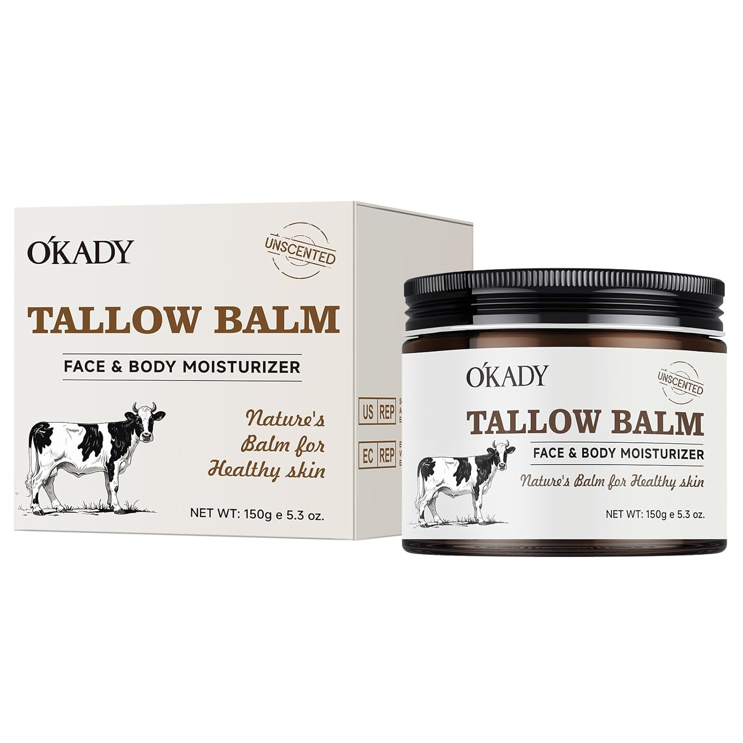 Beef Tallow for Skin – Grass Fed Beef Tallow with Butter,Honey,Jojoba Oil,Body & Face Moisturizer,Deep Nourishment for Dry,Cracked,Sensitive Skin – 5.3OZ