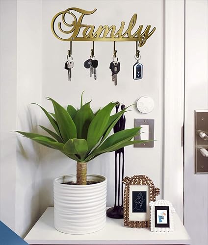 Miniatura 3 de Myartte Llavero decorativo para pared, de aleación de zinc, organizador de llaves con 4 ganchos, con tornillos (familia de latón antiguo)