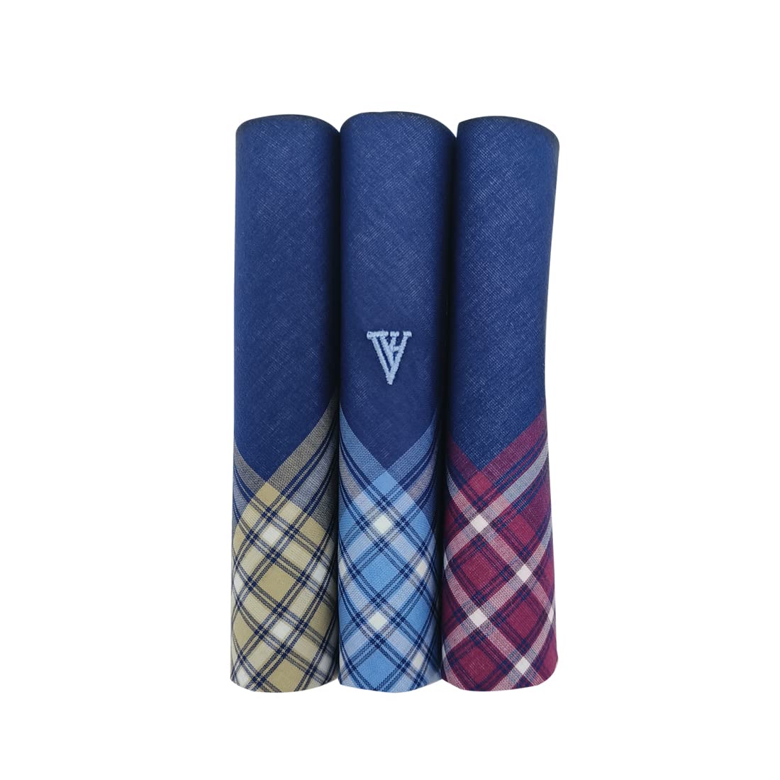 Van HeusenMen's Cotton Dark Handkerchief with Brand Logo (Pack of 3) Maroon, Beige & Blue