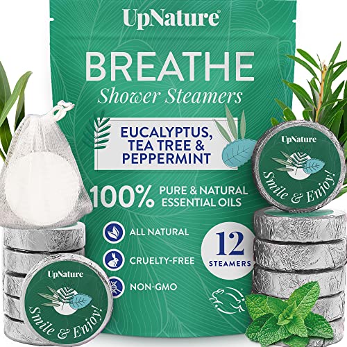 Upnature Shower Steamers Aromatherapy, Breathe 12Pcs - Eucalyptus Shower Steamer With 100% Pure Natural Eucalyptus, Tea Tree & Peppermint Essential Oil Vapor Shower Tablets For Sinus Relief #TOP25
