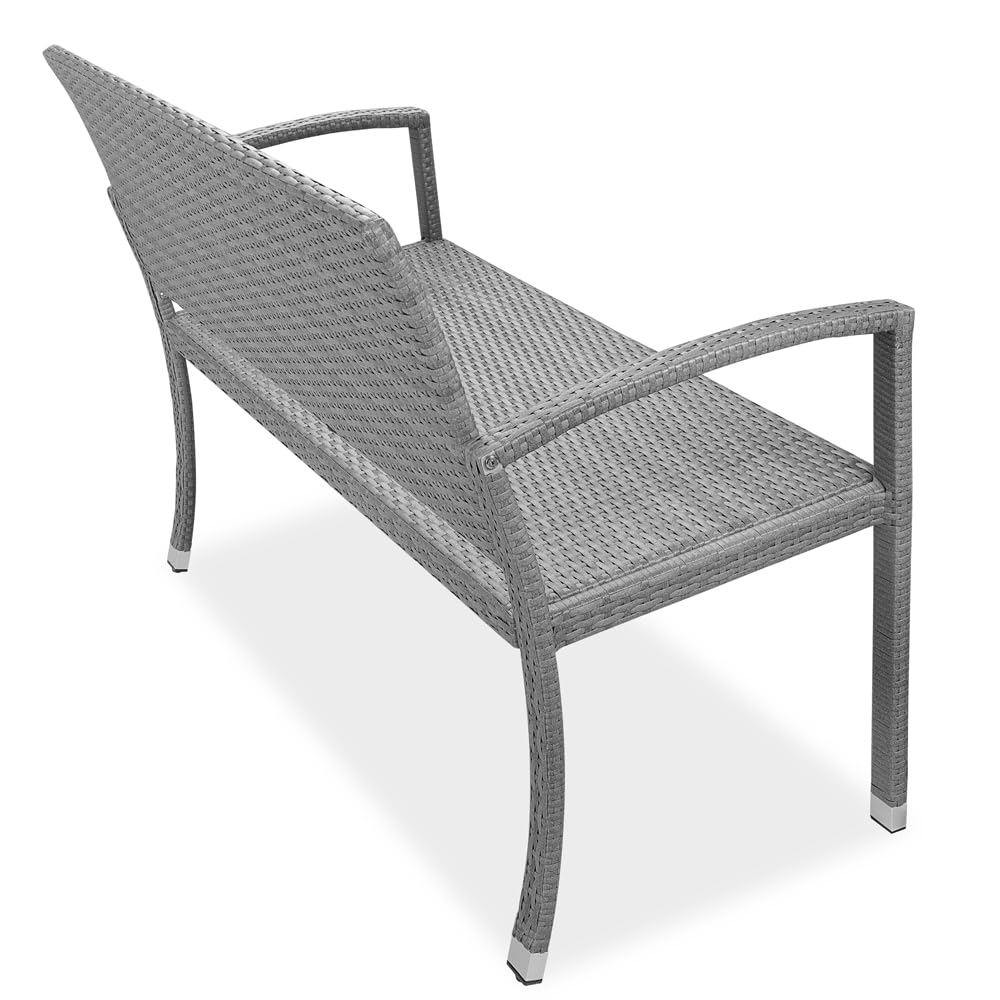 CASARIA® Banco Terraza Exterior 2 Asientos Mueble Poliratán Jardín Carga hasta 320Kg Resistente Intemperie 122x58x87cm Gris