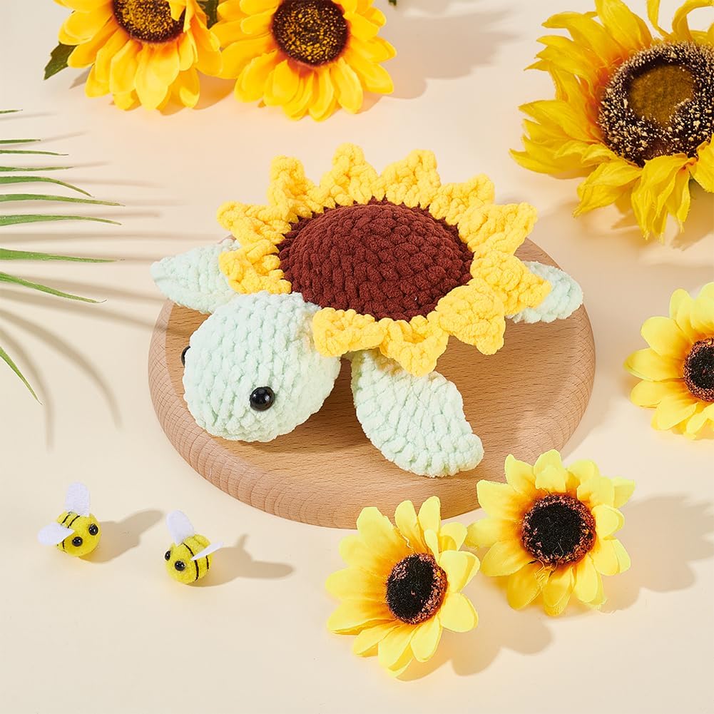 FREEBLOSS Crochet Kit for Beginners Crochet Sunflower Turtle Kit Crochet Animal Crochet Starter Kit with Step-by-Step Video Tutorial Crochet Yarn Crotcheting Set Crafts for Adults