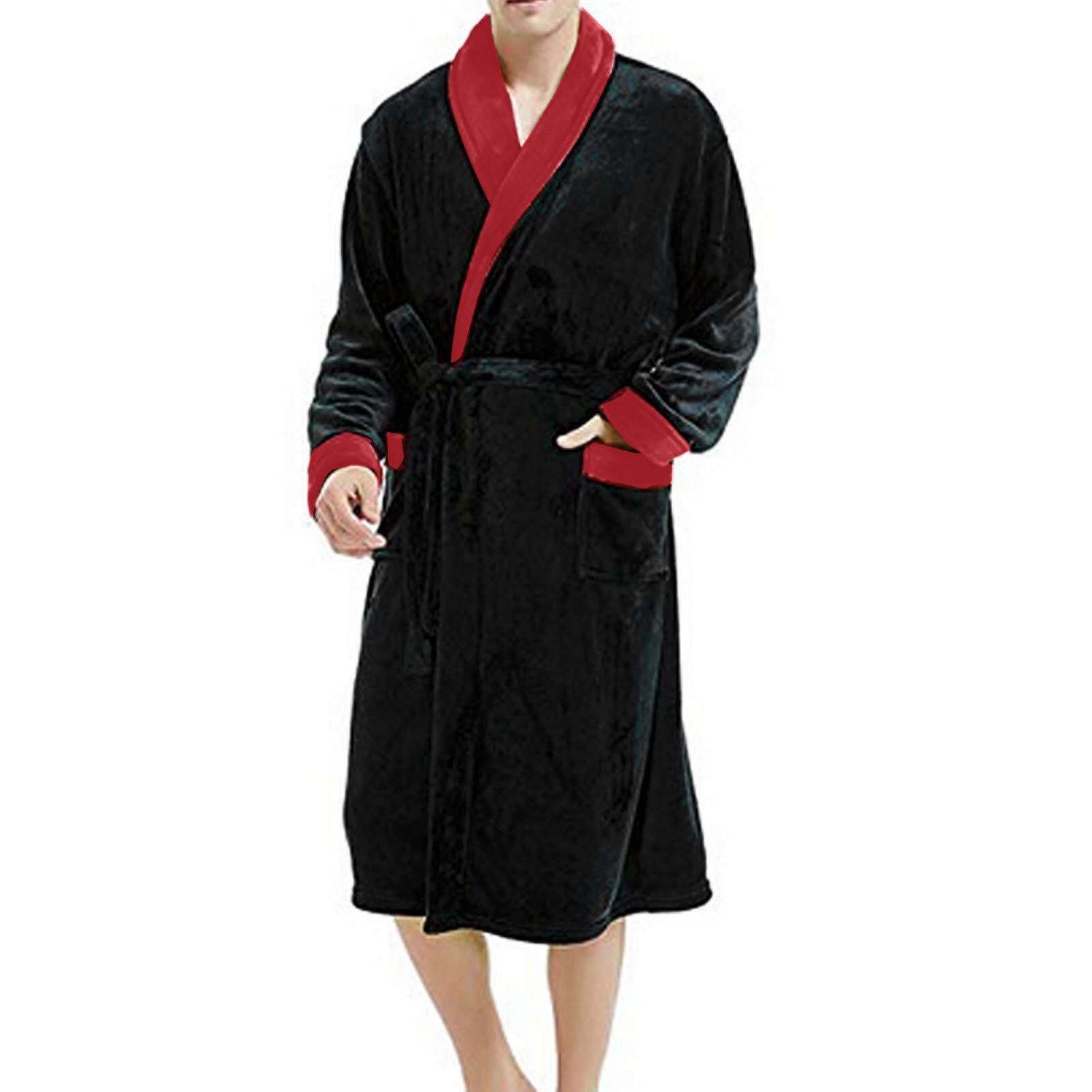Men's Luxury Dressing Gown Collar Towelling Cotton Long Bathrobe with  Pockets Belt Winter Lengthened Plush Terry Cotton Robe Shawl Housecoat Soft  Warm