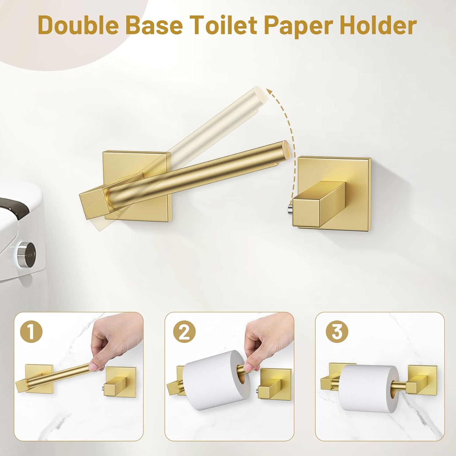 Lairuier 5 Pieces Bathroom Hardware Set Brushed Gold Towel Bar Set Includes 23.6” Towel Bar, Towel Ring Holder, Toilet Paper Holder and Two Towel Hooks, Bathroom Accessories Set SUS304 Wall Mounted