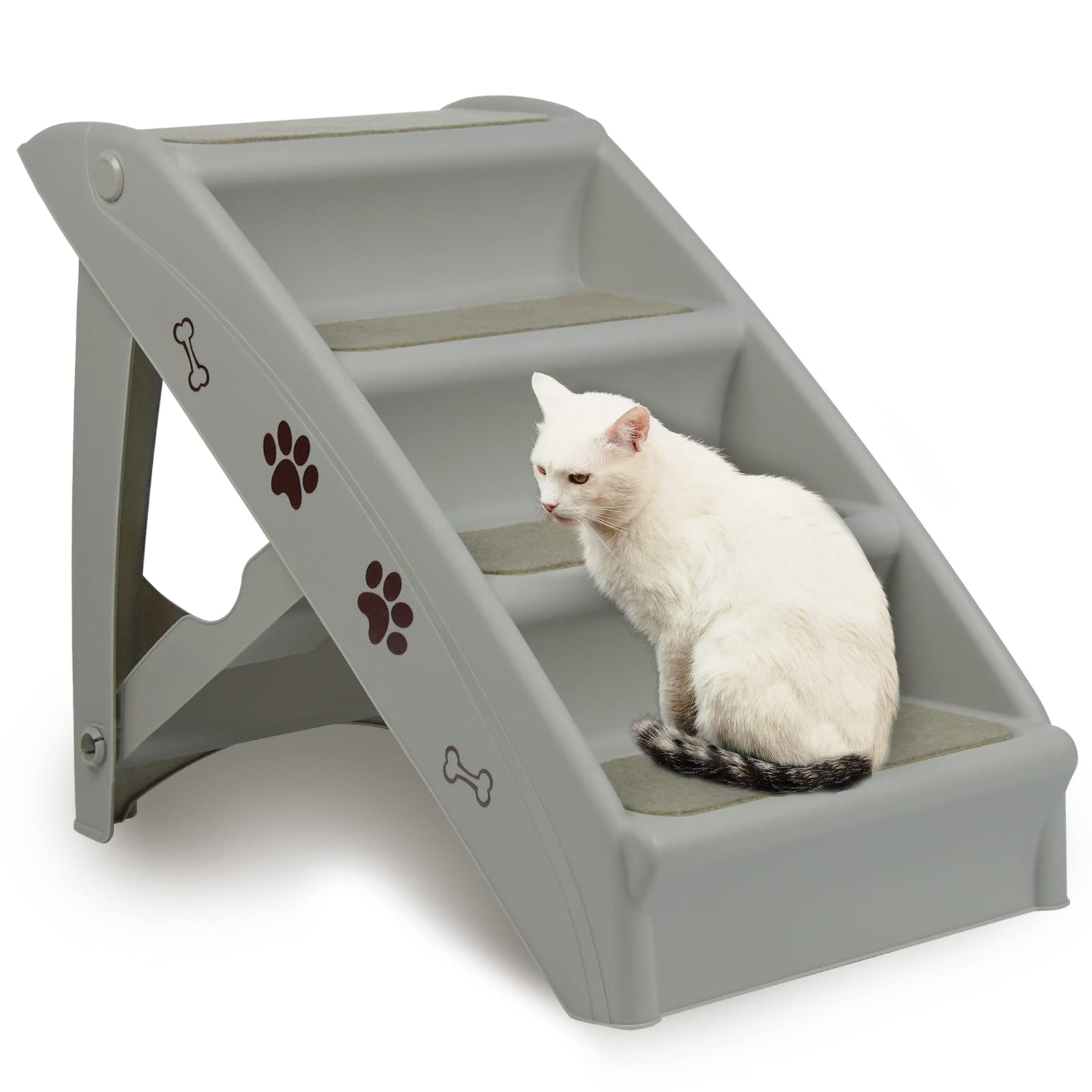 JOIEYOU Hondentrap, inklapbare huisdiertrap met antislip tapijt, 4 treden, kattentrap, hondenhelling tot 75 kg, voor bed, bank, kofferbak, grijs, 49 x 39 x 61 cm