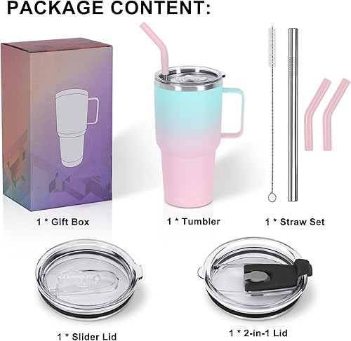 Miniatura 6 de Vaso aislado de 30 onzas con asa, de acero inoxidable, vaso de viaje de acero inoxidable, taza de café aislada de doble pared, a prueba de derrames,