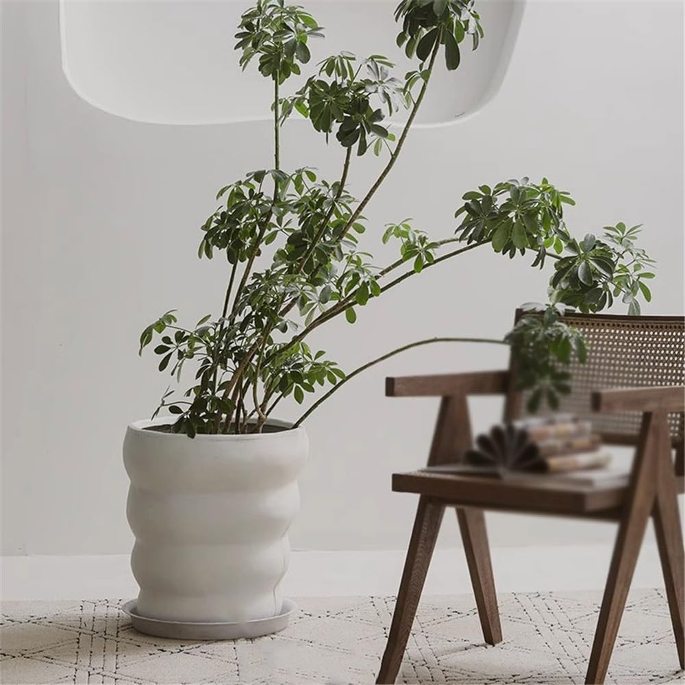 pot de fleur Pot de fleur en argile de magnésium blanc, jardinière en forme de spirale avec trous de drainage et plateau, récipient de fleurs for chambres, jardins et patios cache pot ceramique