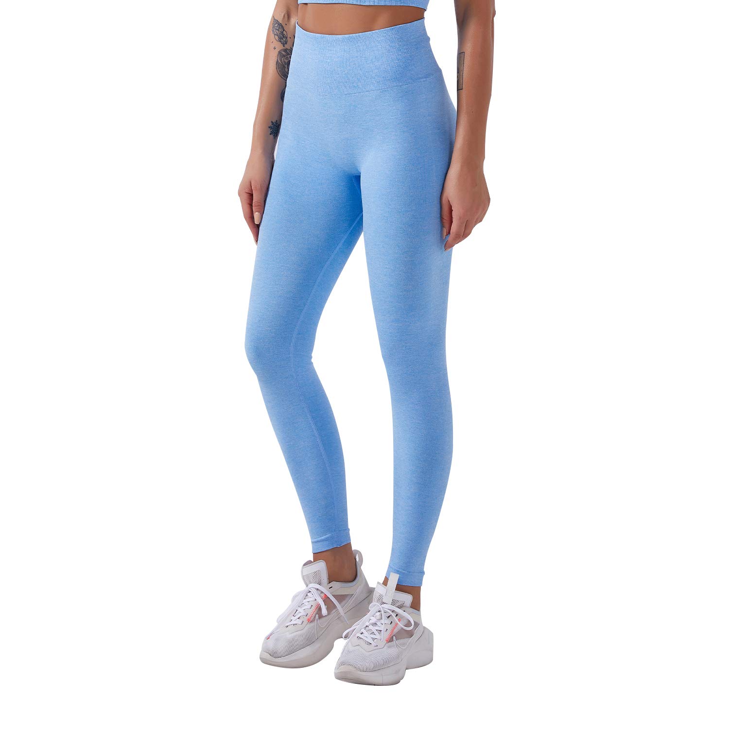 BarryBasicz Women's High Waisted Yoga Leggings,Seamless Nude Feeling Workout Sports Running Athletic Pants (L, Blue)