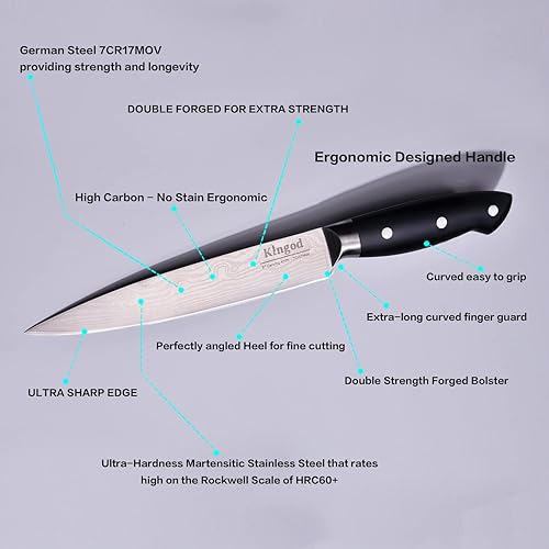 Miniatura 4 de KINGOD Juego de 4 cuchillos de chef japonés, juego de cuchillos de cocina ultra afilados, 7CR17MOV de acero inoxidable alemán de alto carbono con