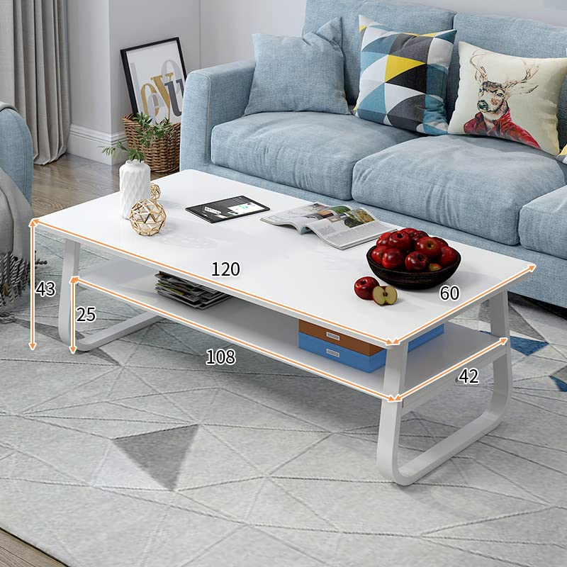 طاولة قهوة برف مفتوح لغرفة المعيشة وغرفة الاستقبال بلون ابيض، 120×60×43 سم - ucw120