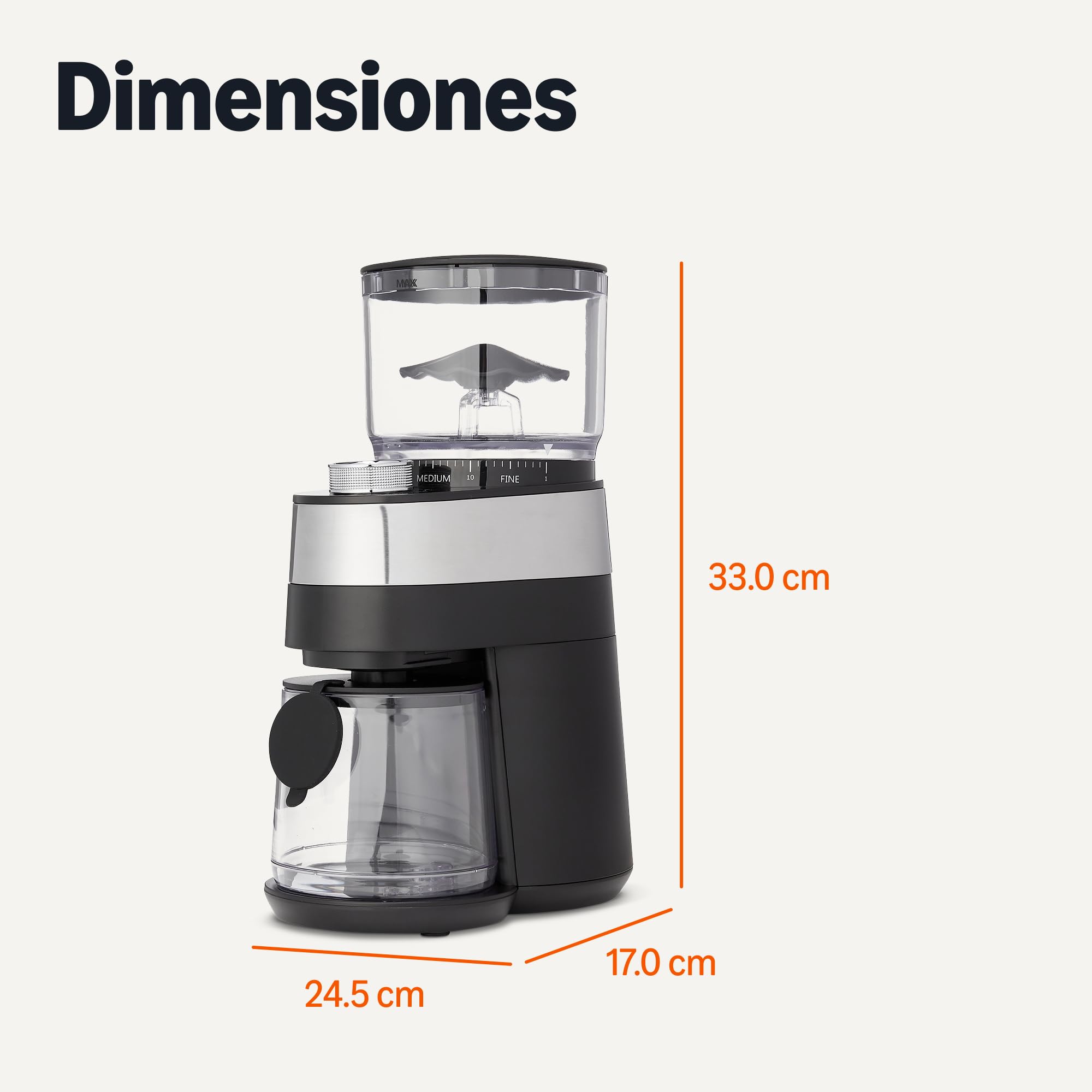 Amazon Basics Molinillo de café eléctrico con 30 ajustes de molienda para prensa francesa, café de goteo y espresso, negro