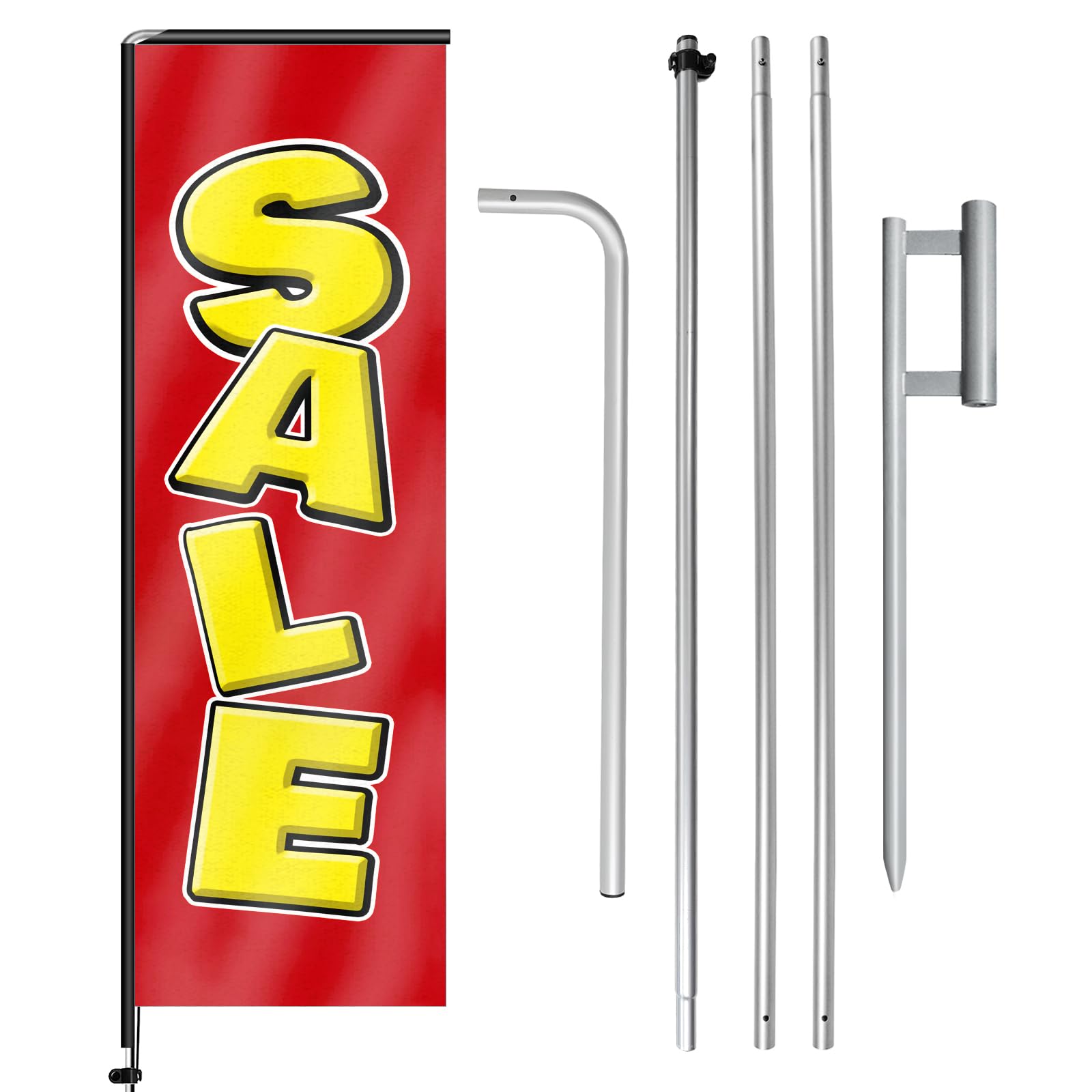 Red Sale 02 - Bandera rectangular de plumas con kit de mástil de bandera y estaca de tierra, bandera sin viento de 11 pies, letrero de bandera para publicidad en interiores y exteriores