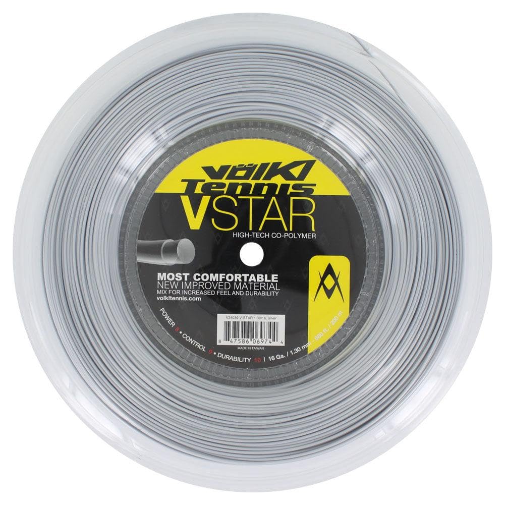 Volkl V-Star | Tennis Racquet String | Spin & Control | Smooth Finish Co-Polymer String (Silver, 17, Reel)