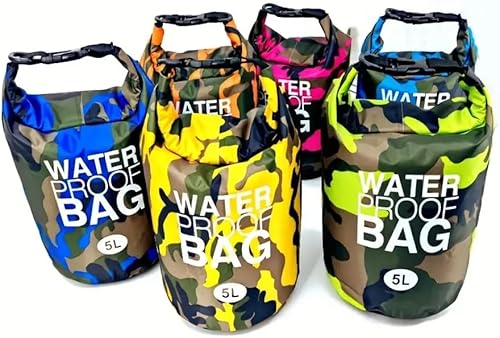 Bolsa seca impermeable de 5 l, lona 500D de PVC resistente al agua, bolsa seca para kayakbarcocanoapescaraftingnatacióncampamentosnowboard,mochila