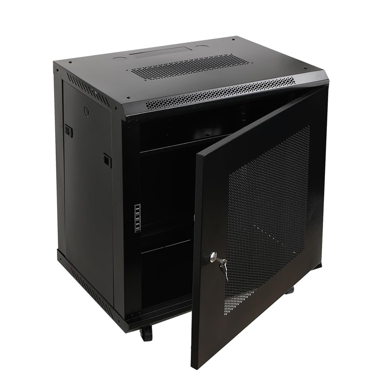 Estante de servidores de 12U montado en la pared de 19 pulgadas, estante de almacenamiento portátil con 4 ruedas desmontables para el hogar, oficina, sala de servidores, equipo de computadora