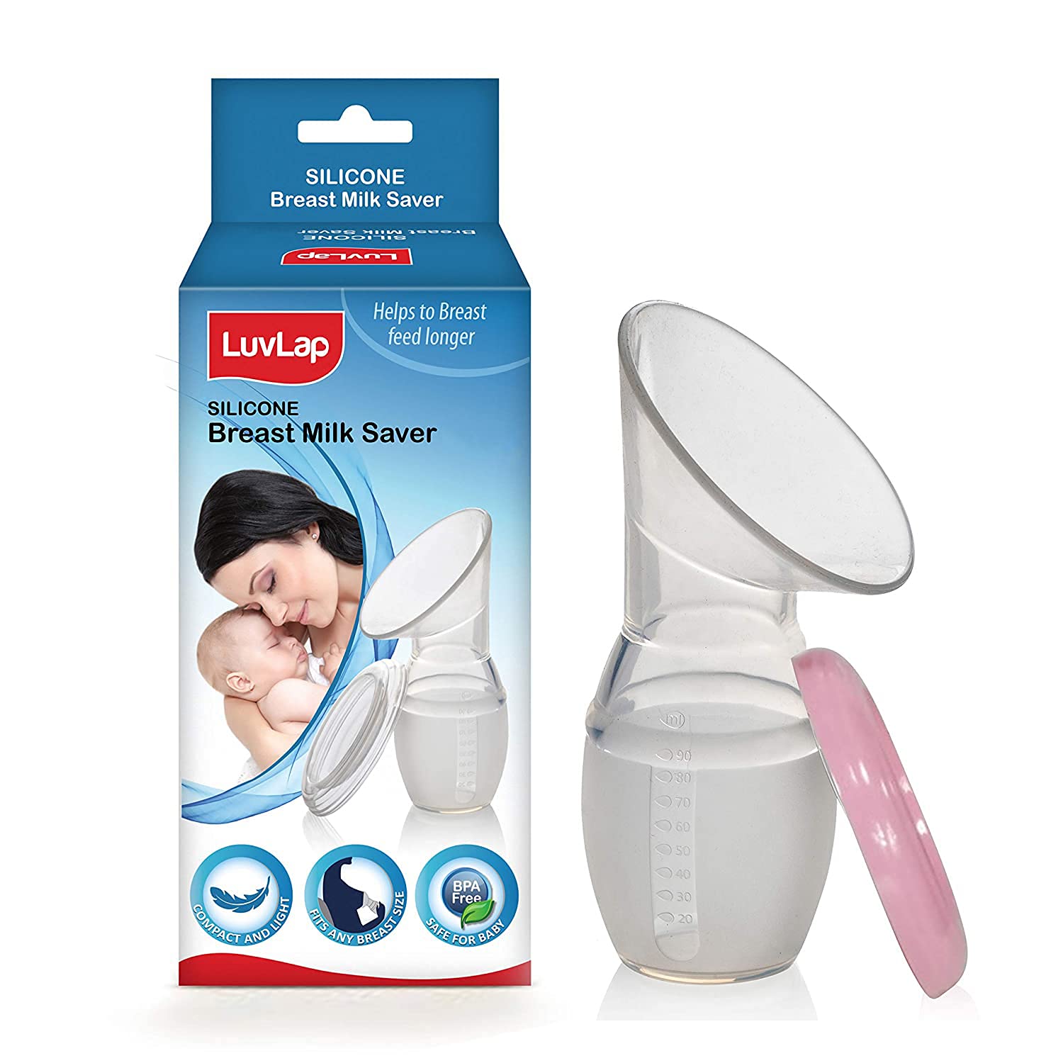LuvLap Baby Breast Milk Storage Bags (Pack of 25) & Anti-Colic Wide Neck Natura Flo Baby Feeding Bottle, 150ml, Pack of 2, Blue & Luvlap Silicone Food Grade Breast Milk Catcher/Saver(White, 100ml) - Image 6 thumbnail