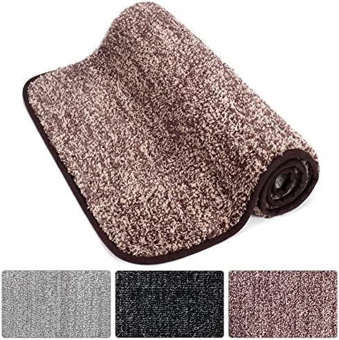Lifewit Indoor Doormat Super Absorbent Water Low Profile Mats Machine Washable Non Slip Rubber Entrance Rug for Front Door Inside Dirt Trapper Mats Shoes Scraper, Black, 90 x 60 cm