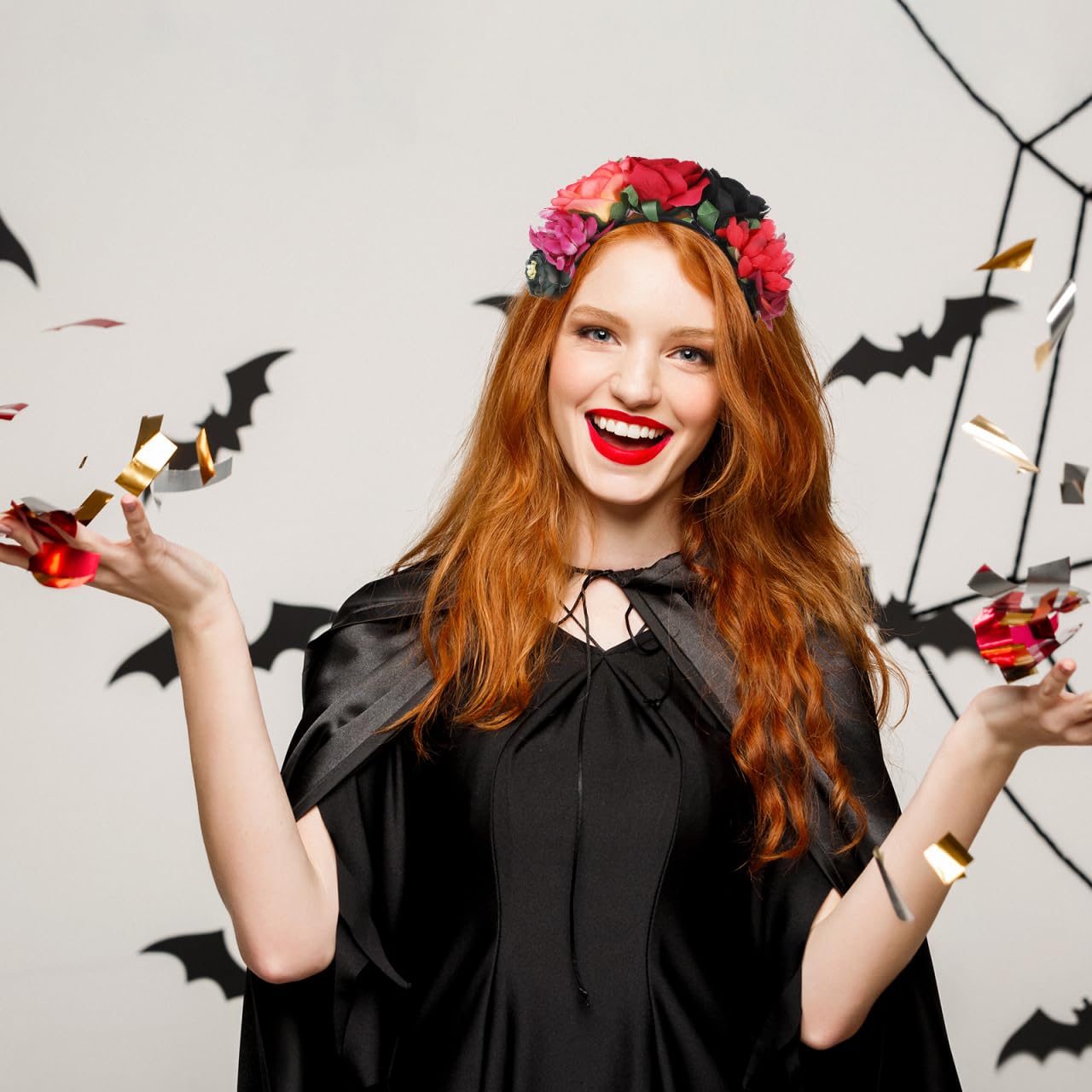 Healvian Accessori Per Capelli Gotici Corona Di Fiori Di Halloween Acconciatura Fasce Di Capelli Fiori Di Rose Per Costume Di Halloween