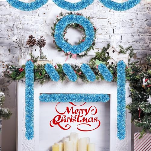 Image of 50 Ft Christmas Tinsel Garland Sky Blue Thick Tinsel Garland Xmas Tree Decorations Metallic Tinsel Twist Garland for Christmas, Birthday, Party Decor Indoor Outdoor Party Supplies