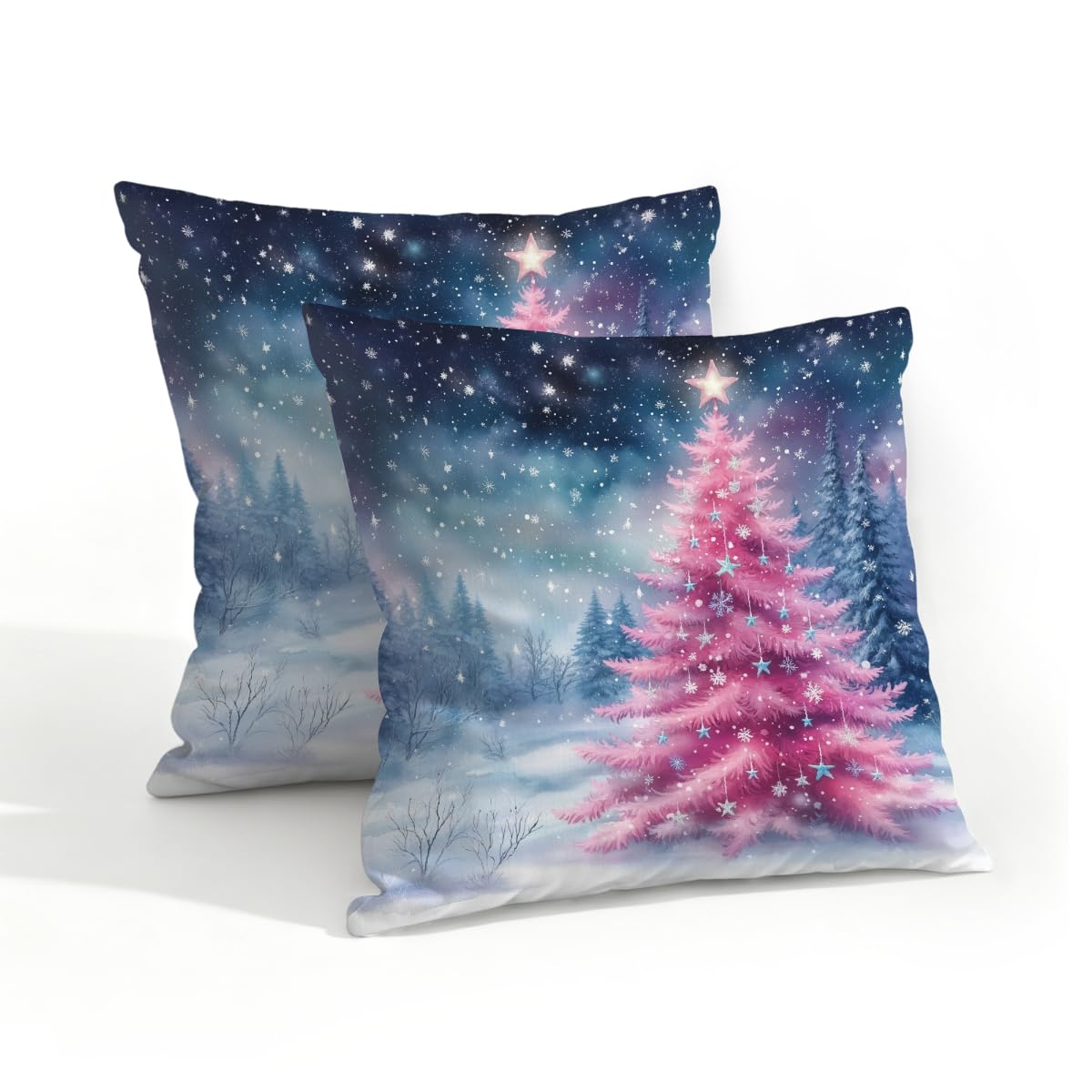 Outdoor Pillow Covers Waterproof Pillowcases 18x18IN Set of 2Pink Christmas Tree Decorative Throw Cushion Case for Couch Sofa Garden Patio Furniture