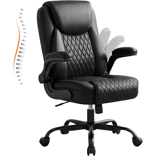 GTPLAYER PU Leather Office Chair, Home Desk Chair with Flip-up Arms, Modern