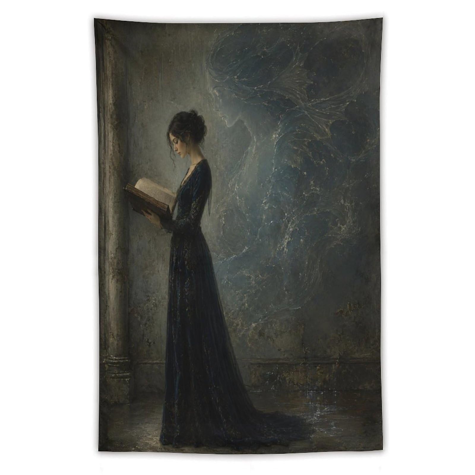 H3B8U2Y5 Woman Reading Monster Shadow Wall Tapestry, Gothic Room Light