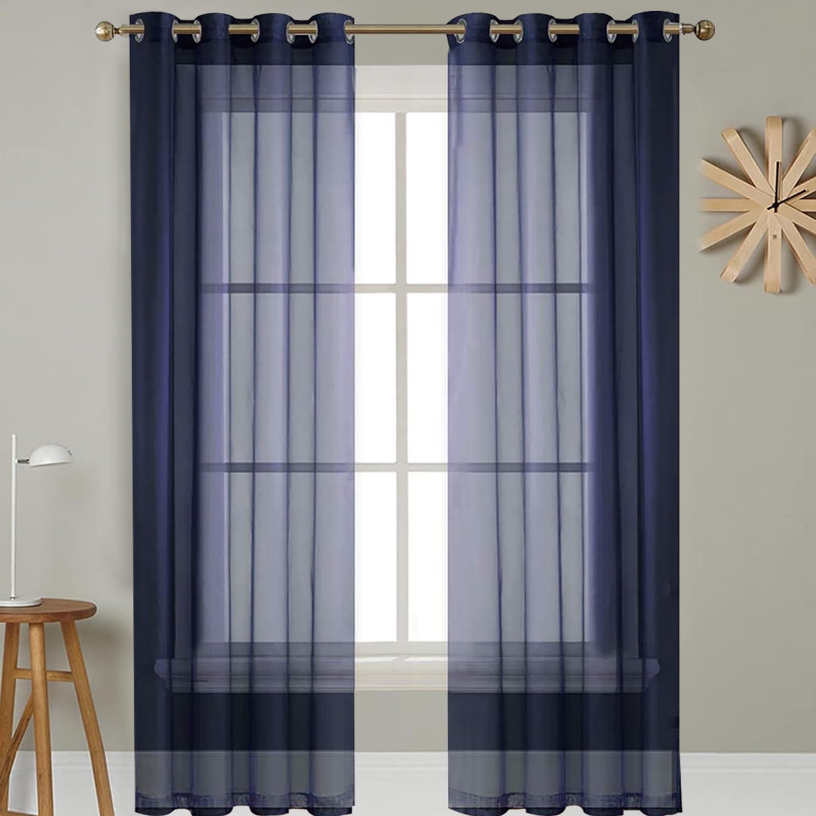 GAIFNAG Solid Thermal Insulated Blackout Curtains 120 x 180 cm Drop Eyelet, Lightweight, Thermal Insulated Natural Linen Sheer Curtain Drapes for Bedroom and Living Room, Navy Blue