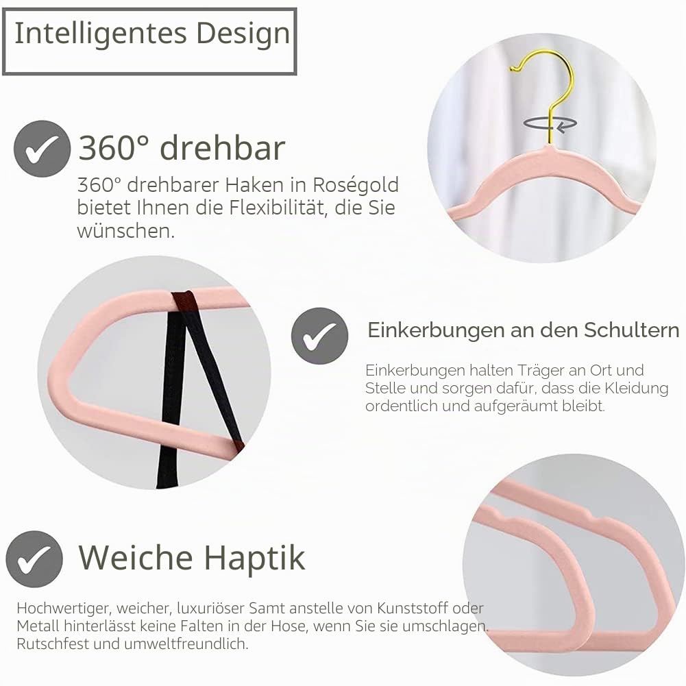 Kleiderbügel für Anzug/Kostüm, mit Samt Überzogen, Goldfarbener Drehhaken, rutschfeste Kleiderbügel Aus Samt - Stark, Platzsparende Kleiderbügel für Hemden, Jacken, Kleider,Beige,(20 Stück)