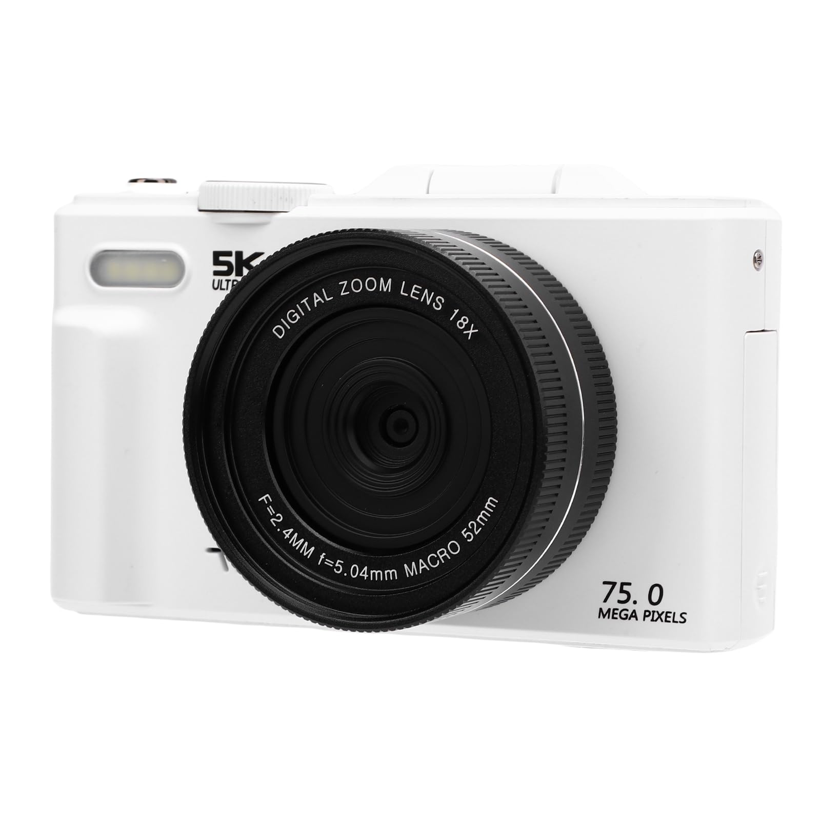 Fotocamera Digitale 5K per Fotografia, WiFi 75MP HD 18X Zoom Digitale Autofocus Fotocamera Compatta Leggera con Schermo Ribaltabile da 3 Pollici Scheda di Memoria da 32 GB (WHITE)