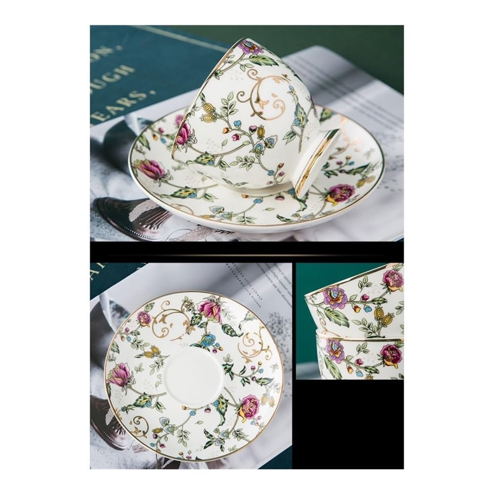 Tazze Set di tazze da caffè in porcellana cinese, semplici, con bordo dorato, in ceramica, nere e piattini inglesi per Latte, Tè caldo, Latte