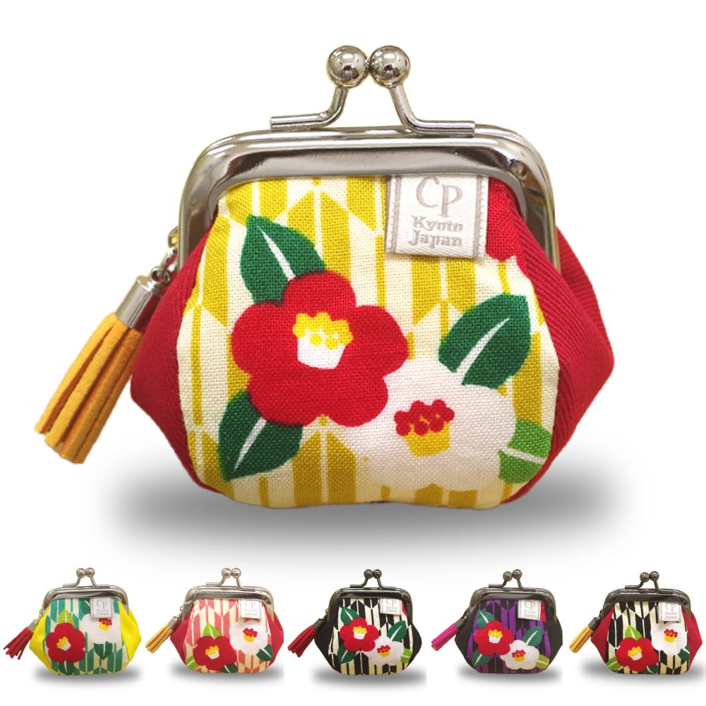 CP-KYOTO 롤링 도자기 지갑 일본산 동전 지갑 가마구치 동전 지갑 액세서리 이어폰 케이스 귀여운 가마구치 가방 선물 1.8인치  일본 패턴 카멜리아 야스리 콧수염 X 레드