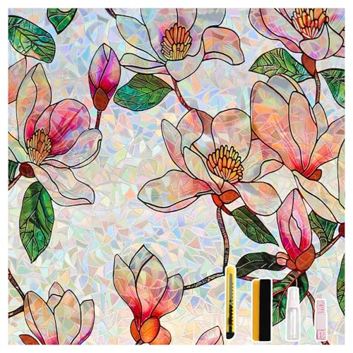 Conkov Film Fenetre Anti Regard Arc en Ciel 3D Films Occultant Vitre, Statique Adhesif Électrostatique Opaque Vitrage Film Décoratif pour Chambre Bureau...