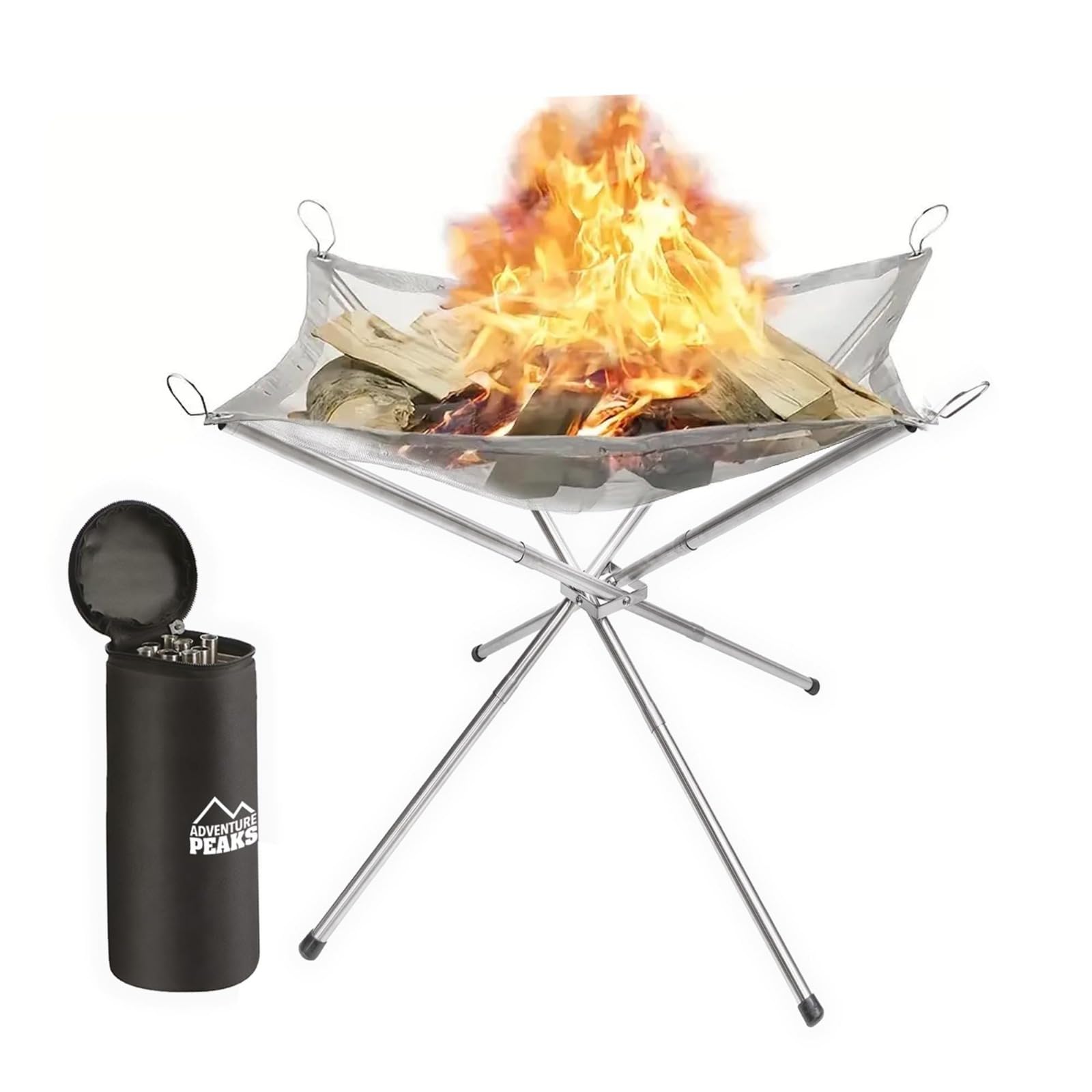 ADVENTURE PEAKS Portable Fire Pit With Easy to Carry Bag - 304 Stainless Steel Firepits for Outdoors Wood Burning Folding Fire Pits for Garden, Camping, BBQ, Bonfire & Backyard