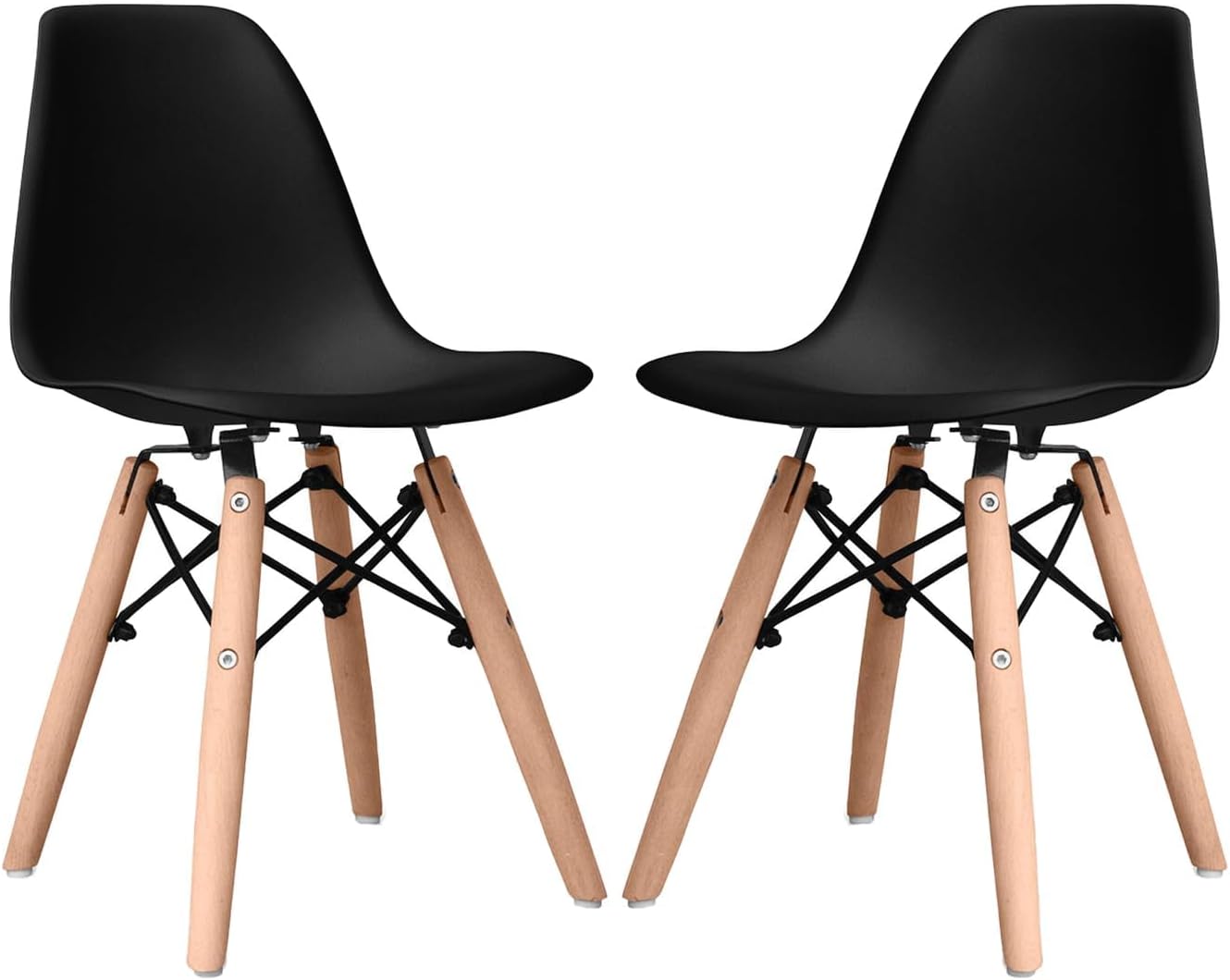 MAKLAINE Kids Playroom Chairs, 21.75 in Plastic/Wood, Gray Finish, Set of 2, Ergonomic Design with Curved Back, Sturdy Wood Legs, Modern Style Chair for Coloring, Drawing, Snacks