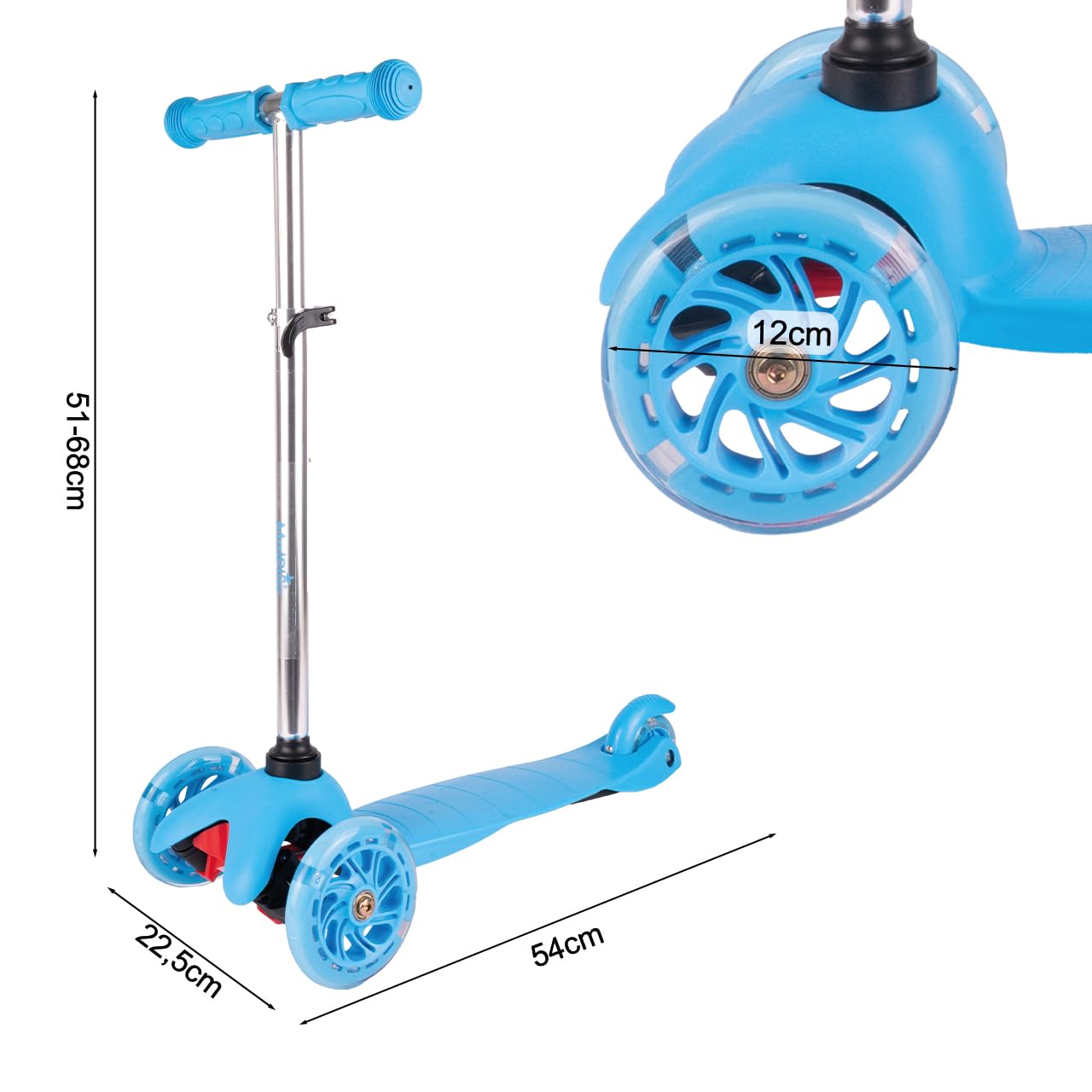 MalPlay Cityroller für Kinder Jugendliche Dreirad Scooter Leuchtende LED-Räder Blau ab 3 Jahren Kinderroller